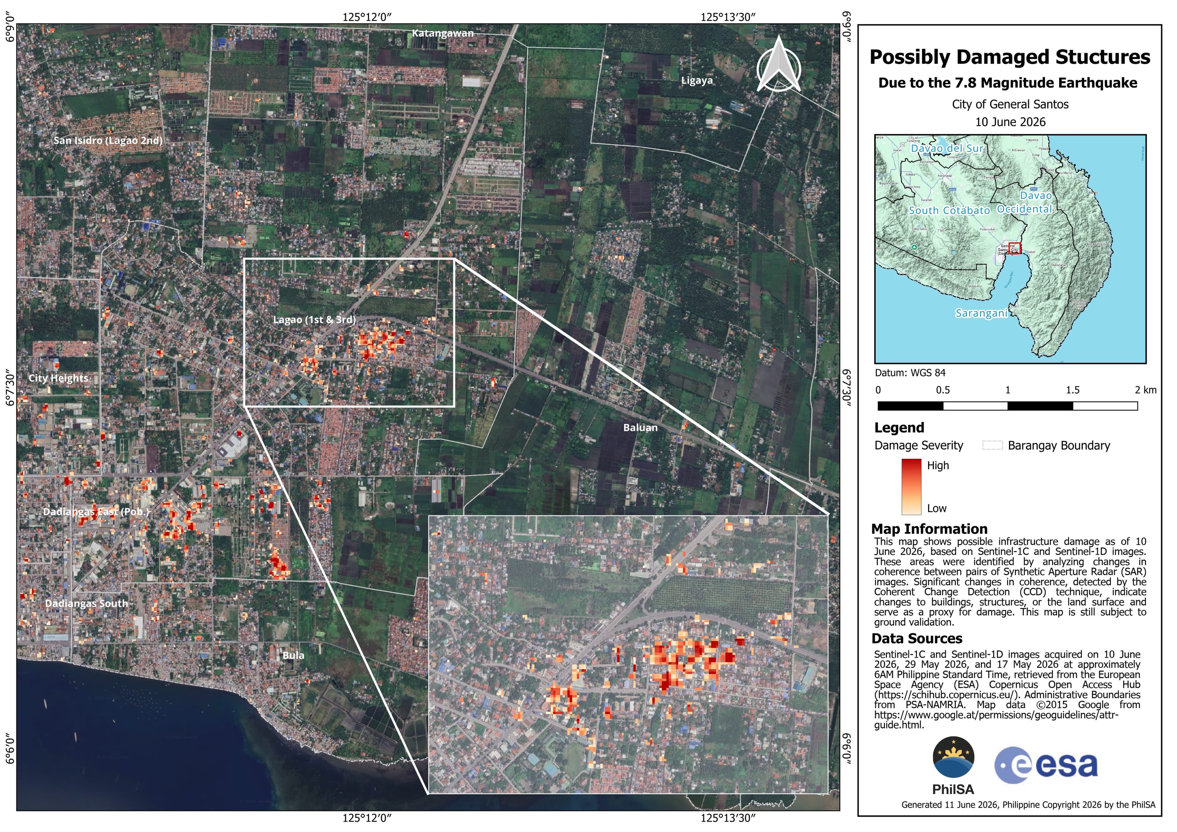 Satellite data show earthquake damaged areas, coastal uplift, and return of nighttime lights - Philippine Space Agency (PhilSA)