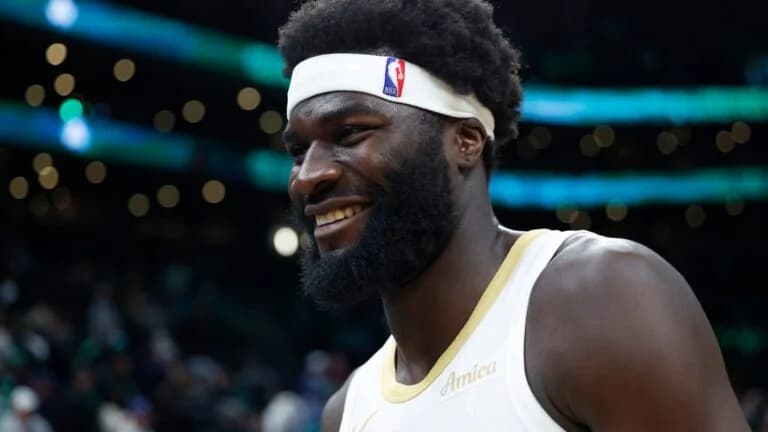 Center Neemias Queta talks about the Celtics’s summer and his quest for improvement at unveiling of basketball court in Cambridge