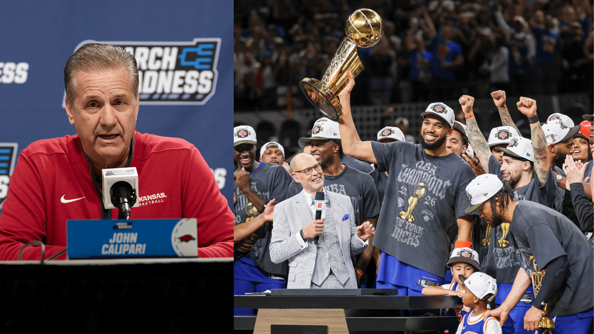 John Calipari Drops 2-Word Reaction to Warm Embrace Between Karl-Anthony Towns and De’Aaron Fox After NBA Finals | College Sports Network