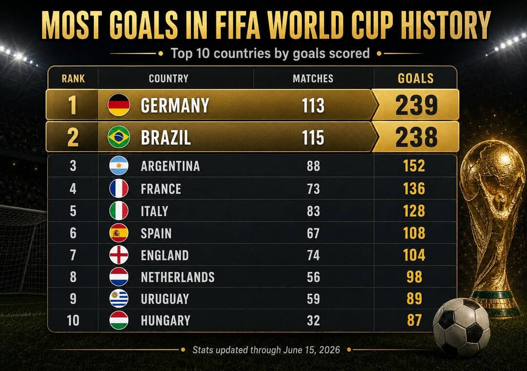 Germany break record for scoring most goals in FIFA World Cup history, overtake Brazil